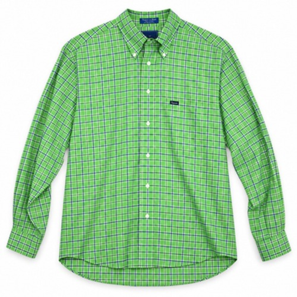 Faconnable Men's Large Green Plaid Cotton Button Down Shirt Made in USA